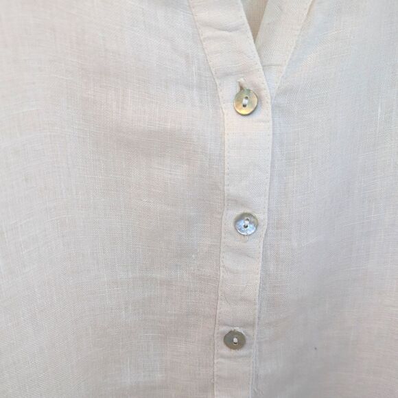 Pou Nou Spain Linen Blouse Short Sleeve Cream 4 - Picture 4 of 10